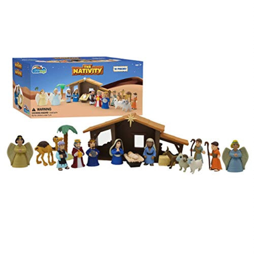 BibleToys Nativity Set - Christmas Story Manger Scene 18 Pieces With Birth of Baby Jesus Mini-Storybook (in English & Spanish) Little Animals & Figures Indoor Playset Children Ages 3 And Up