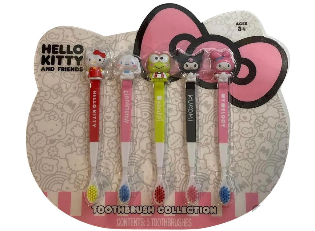 SANRIO Hello Kitty and Friends Toothbrush Collection Set of 5 Characters Include: - Hello Kitty - Cinnamoroll - Keroppi - Kuromi - My Melody