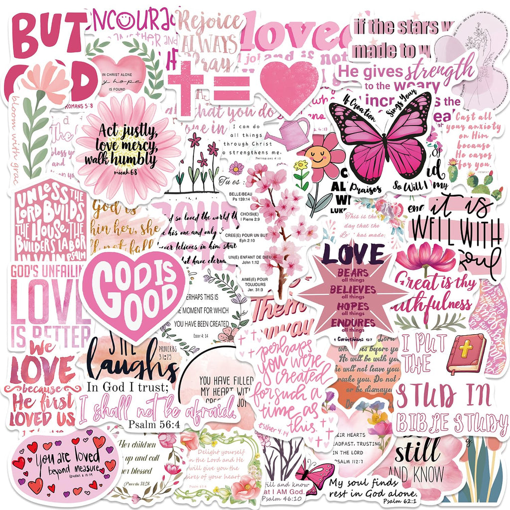 100PCS Pink Christian Stickers Bible Verse Stickers Faith Stickers Religious Stickers Jesus Motivational Stickers Inspirational Stickers God Stickers